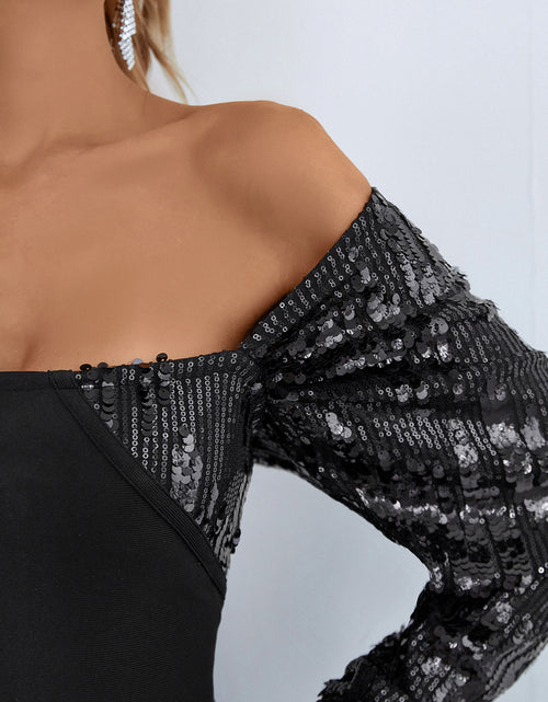 Load image into Gallery viewer, Sequin Off-Shoulder Mini Dress
