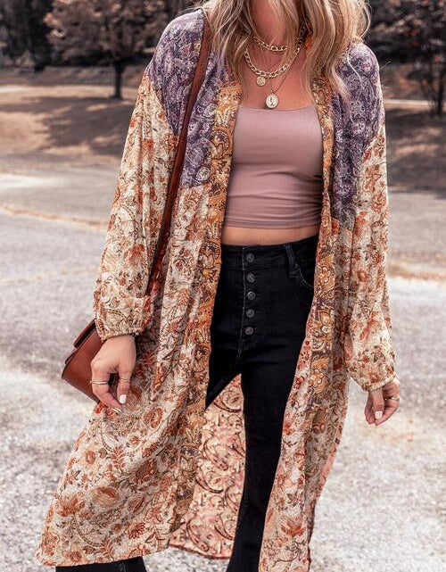 Load image into Gallery viewer, Floral Tassel Tied Open Front Long Sleeve Cardigan
