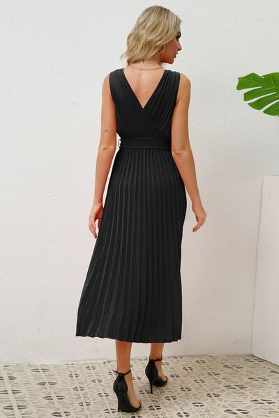 Load image into Gallery viewer, Surplice Sleeveless Midi Pleated Dress
