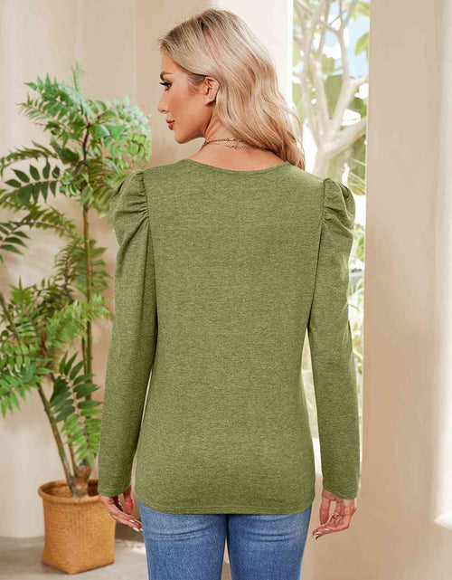 Load image into Gallery viewer, Buttoned Round Neck Puff Sleeve T-Shirt
