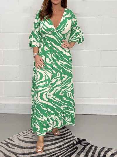 Load image into Gallery viewer, Smocked Printed Flounce Sleeve Maxi Dress
