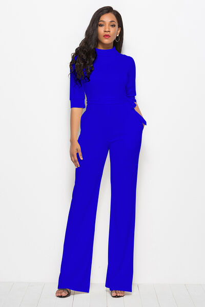 Load image into Gallery viewer, Mock Neck Tie-Waist Half Sleeve Jumpsuit
