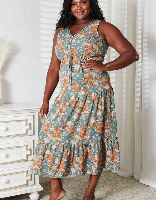 Load image into Gallery viewer, Double Take Floral V-Neck Tiered Sleeveless Dress
