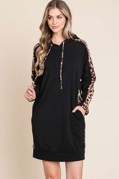 Load image into Gallery viewer, Culture Code Drawstring Leopard Long Sleeve Hooded Dress
