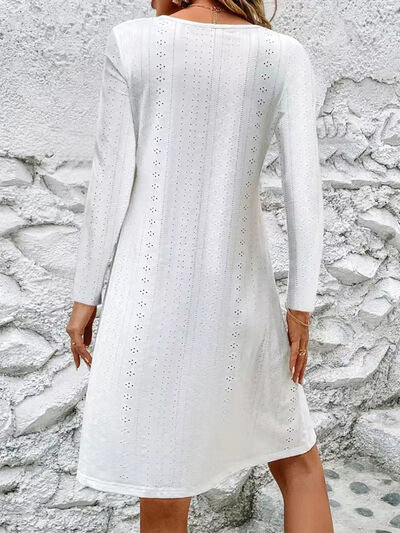 Load image into Gallery viewer, Eyelet V-Neck Long Sleeve Mini Dress
