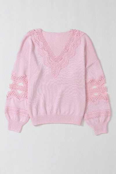 Load image into Gallery viewer, Openwork V-Neck Raglan Sleeve Sweater
