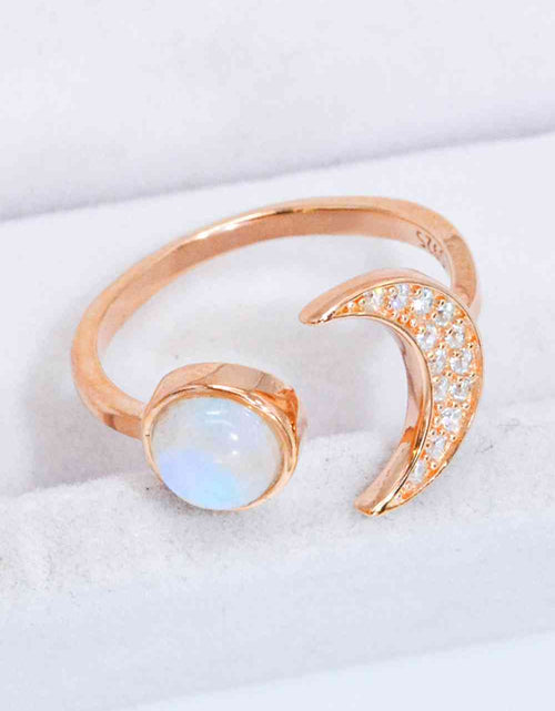 Load image into Gallery viewer, Natural Moonstone and Zircon Sun &amp; Moon Open Ring
