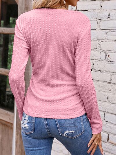 Load image into Gallery viewer, Textured Ruched V-Neck Long Sleeve T-Shirt
