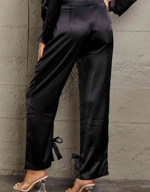 Load image into Gallery viewer, Long Sleeve Cropped Blouse and Tie Detail Long Pants Set
