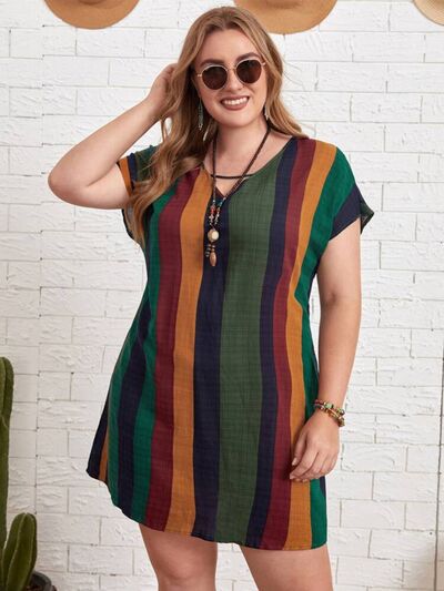 Load image into Gallery viewer, Plus Size Striped Short Sleeve Mini Dress
