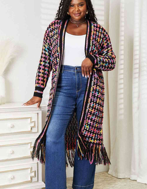 Load image into Gallery viewer, Double Take Full Size Multicolored Open Front Fringe Hem Cardigan
