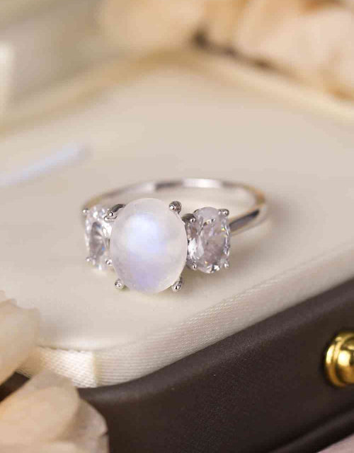 Load image into Gallery viewer, High Quality Natural Moonstone 925 Sterling Silver Three Stone Ring
