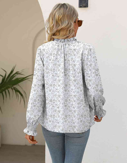 Load image into Gallery viewer, Printed Tie Neck Flounce Sleeve Blouse
