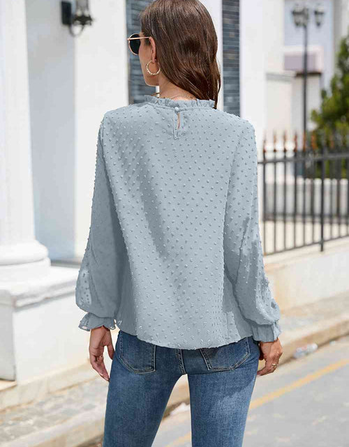 Load image into Gallery viewer, Smocked Mock Neck Swiss Dot Top
