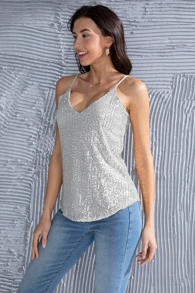 Load image into Gallery viewer, Sequin V-Neck Spaghetti Strap Cami
