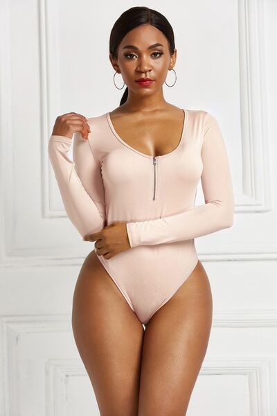 Load image into Gallery viewer, Half Zip Scoop Neck Long Sleeve Bodysuit
