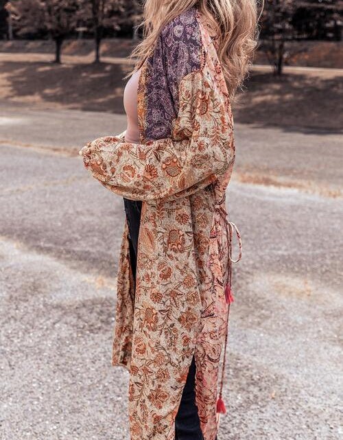 Load image into Gallery viewer, Floral Tassel Tied Open Front Long Sleeve Cardigan
