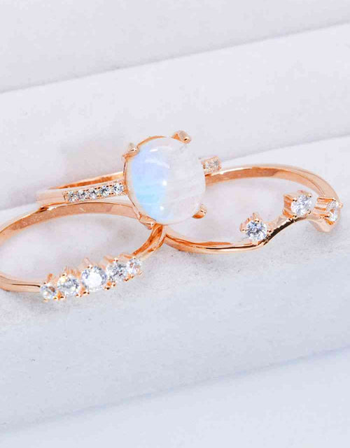 Load image into Gallery viewer, Natural Moonstone and Zircon Three-Piece Ring Set
