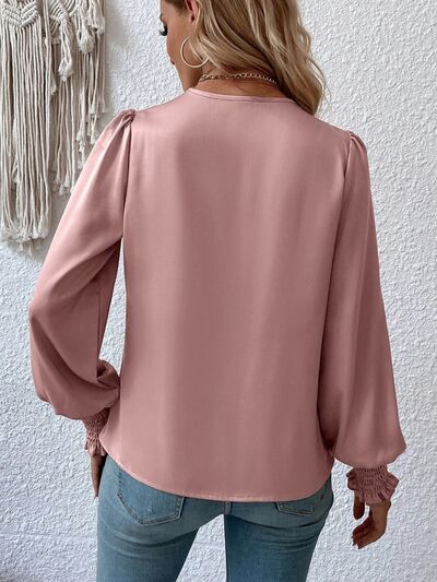 Load image into Gallery viewer, Surplice Smocked Lantern Sleeve Blouse
