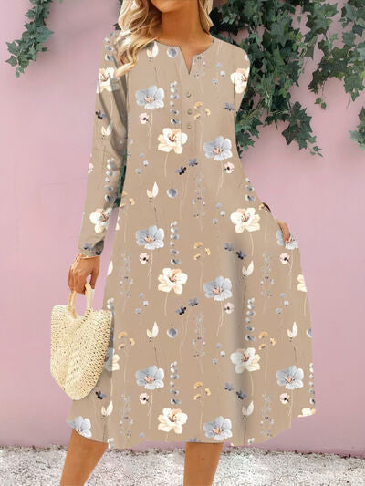 Load image into Gallery viewer, Floral Notched Long Sleeve Midi Dress
