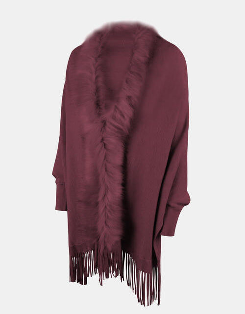 Load image into Gallery viewer, Fringe Open Front Long Sleeve Poncho
