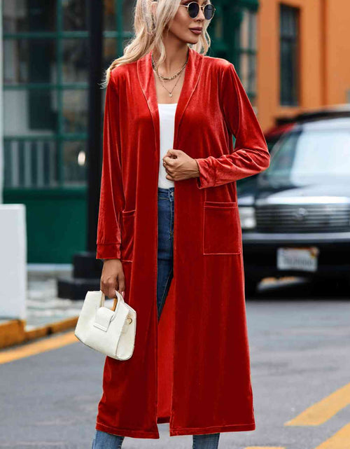 Load image into Gallery viewer, Velvet Open Front Long Cardigan with Pockets
