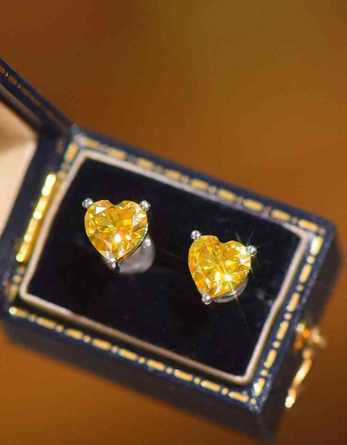 Load image into Gallery viewer, 2 Carat Yellow Heart Moissanite Platinum-Plated Earrings
