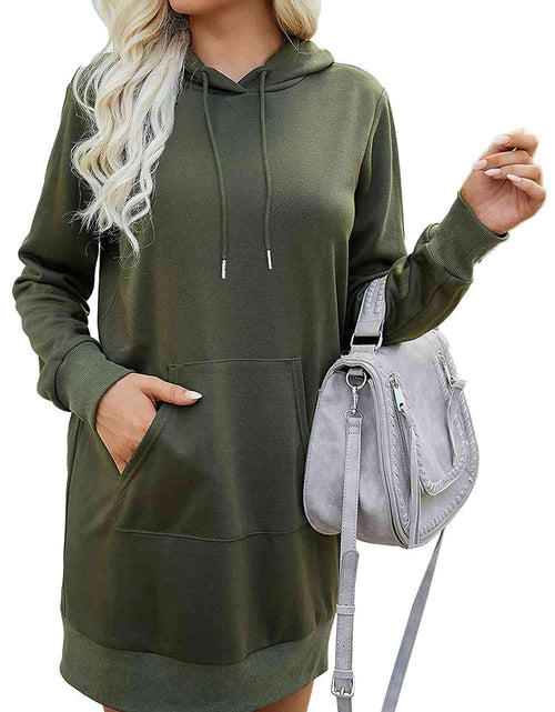 Load image into Gallery viewer, Drawstring Long Sleeve Hooded Mini Dress
