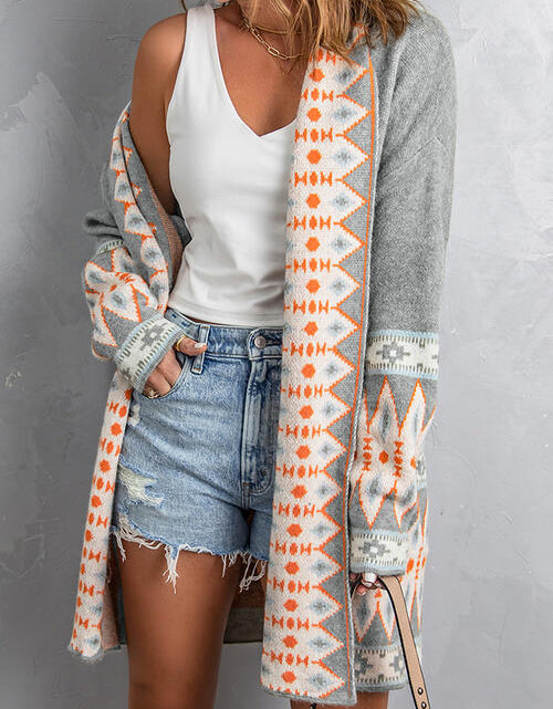 Load image into Gallery viewer, Geometric Open Front Long Sleeve Cardigan
