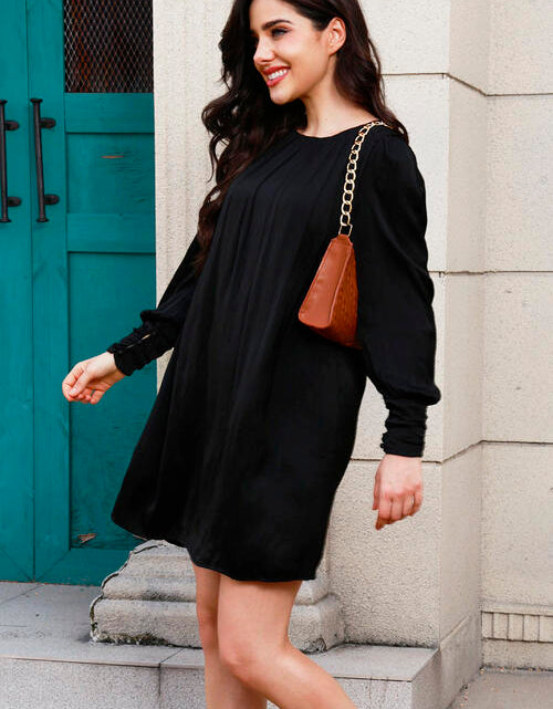 Load image into Gallery viewer, Ruched Round Neck Long Sleeve Mini Dress
