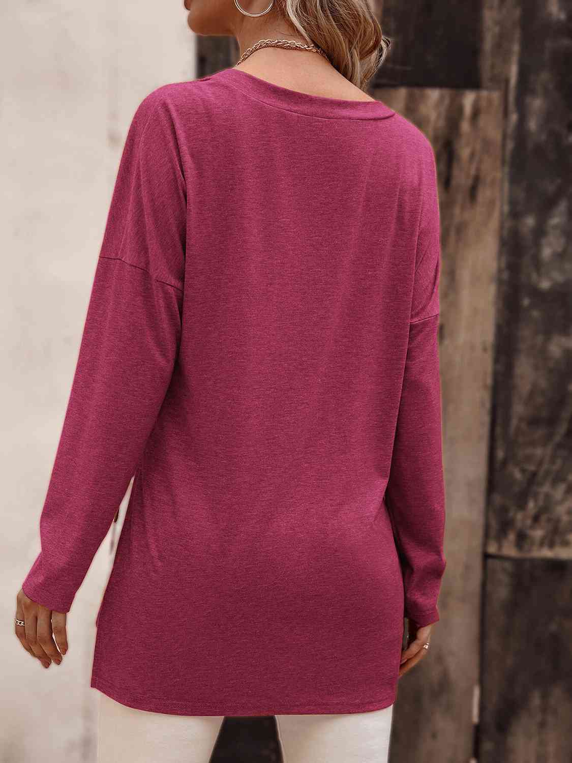 V-Neck Long Sleeve Slit Top