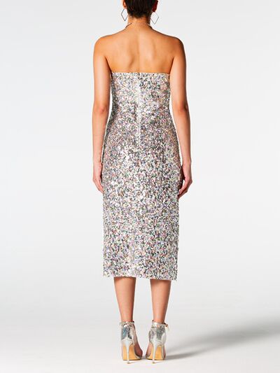 Load image into Gallery viewer, Sequin Straight Neck Midi Wrap Dress
