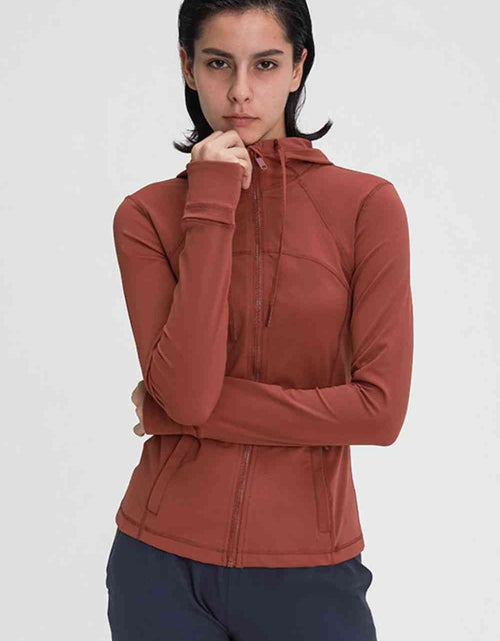 Load image into Gallery viewer, Zip Up Drawstring Detail Hooded Sports Jacket
