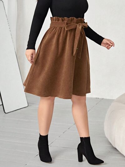 Load image into Gallery viewer, Plus Size Tied Decorative Button Paperbag Waist Skirt
