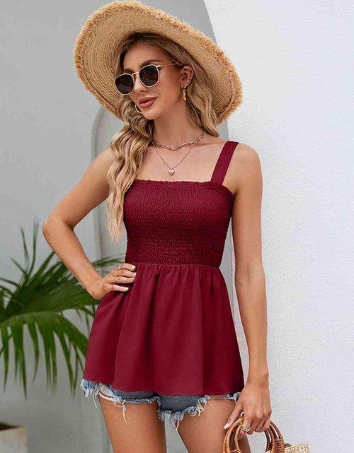 Load image into Gallery viewer, Smocked Square Neck Babydoll Tank
