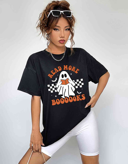 Load image into Gallery viewer, Round Neck Short Sleeve Ghost Graphic T-Shirt
