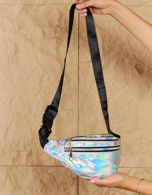 Load image into Gallery viewer, Fame Good Vibrations Holographic Double Zipper Fanny Pack in Silver
