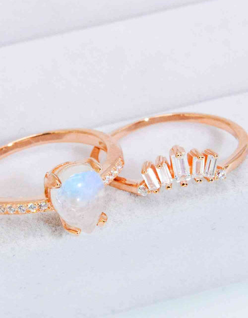 Load image into Gallery viewer, Natural Moonstone and Zircon 18K Rose Gold-Plated Two-Piece Ring Set
