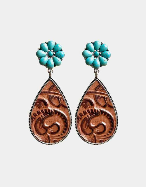 Load image into Gallery viewer, Turquoise Flower Teardrop Earrings
