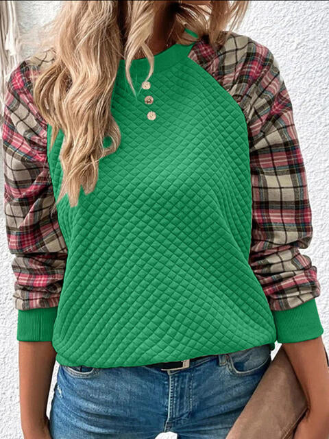 Load image into Gallery viewer, Plaid Round Neck Sweatshirt
