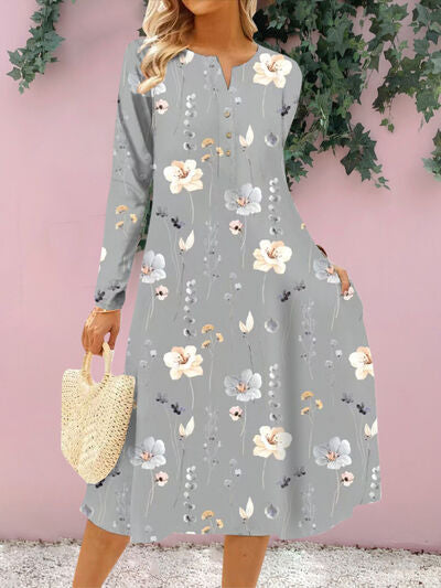 Load image into Gallery viewer, Floral Notched Long Sleeve Midi Dress
