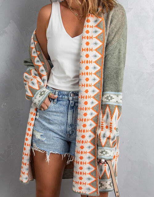 Load image into Gallery viewer, Geometric Open Front Long Sleeve Cardigan
