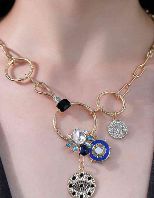 Load image into Gallery viewer, 5-Piece Wholesale 18K Gold-Plated Rhinestone Evil Eye Pendant Necklace
