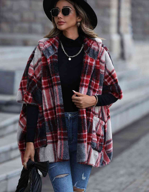 Load image into Gallery viewer, Plaid Hooded Coat with Pockets
