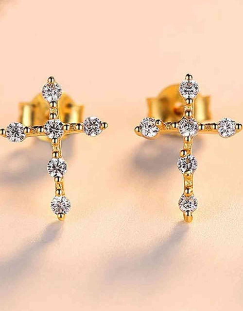 Load image into Gallery viewer, Zircon Cross 925 Sterling Silver Earrings
