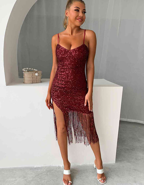 Load image into Gallery viewer, Sequin Fringe Spaghetti Strap Dress
