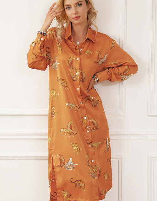 Load image into Gallery viewer, Animal Pattern Long Sleeve Slit Shirt Dress
