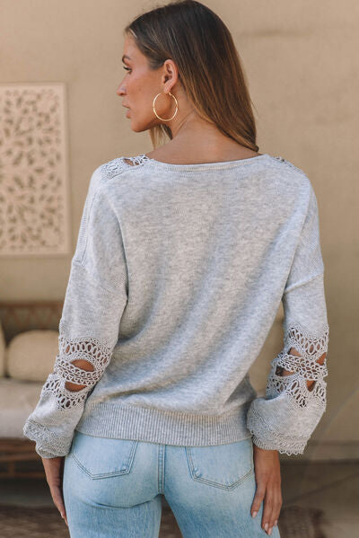 Load image into Gallery viewer, Openwork V-Neck Raglan Sleeve Sweater
