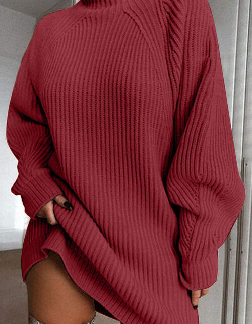 Load image into Gallery viewer, Mock Neck Dropped Shoulder Sweater Dress
