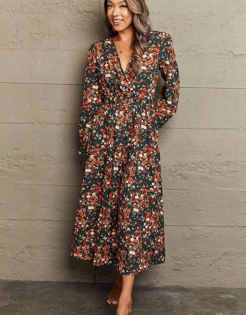 Load image into Gallery viewer, Printed Surplice Neck Long Sleeve Dress
